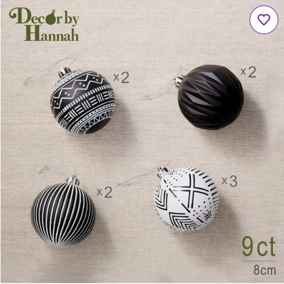 NWT Christmas ornament set of 9 black & white - Picture 1 of 6